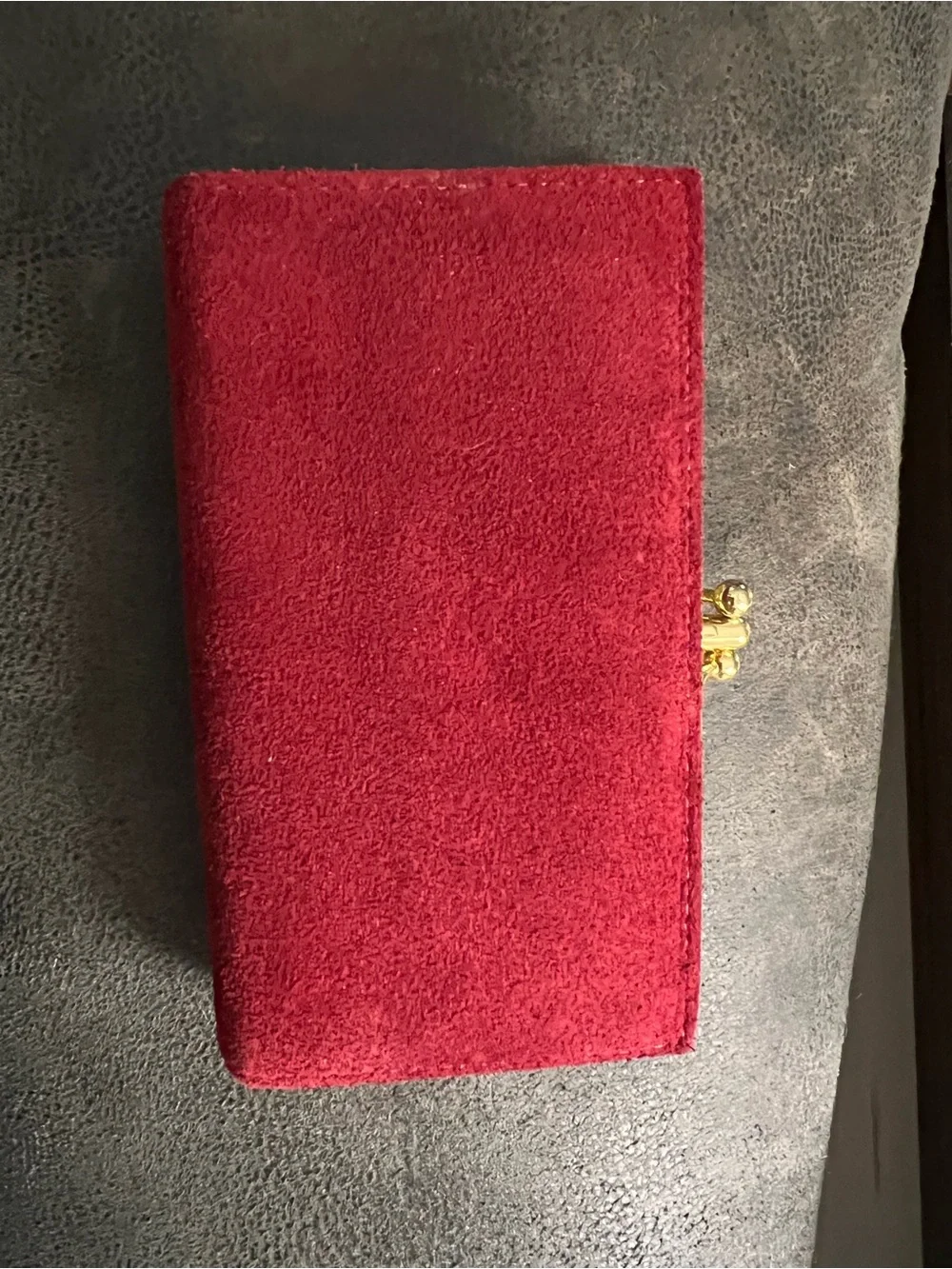 Vintage baronet Red Suede Wallet with Floral Snap Closure